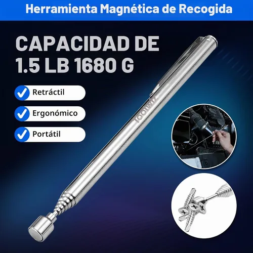 Vista 5 de Toolwiz Juego de 4 herramientas magnéticas de recuperación de recogida con bandeja de piezas - Varillas magnéticas extensibles y flexibles
