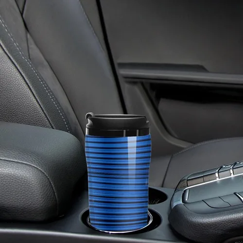Vista 6 de Blue Corrugated Wall Art Coffee Cup Hot Coffee Travel Mug Reusable Iced Coffee Cups Double Heat Insulation Coffee Mug with Leak-Proof Lid Stylish