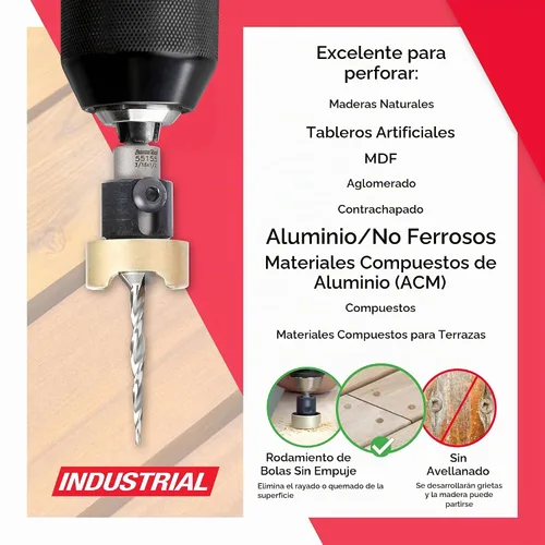 Vista 3 de Amana Tool Avellanador de 82 grados con broca cónica y tope de profundidad ajustable, 55155, 1/2 D x 3/16 D de broca x vástago hexagonal