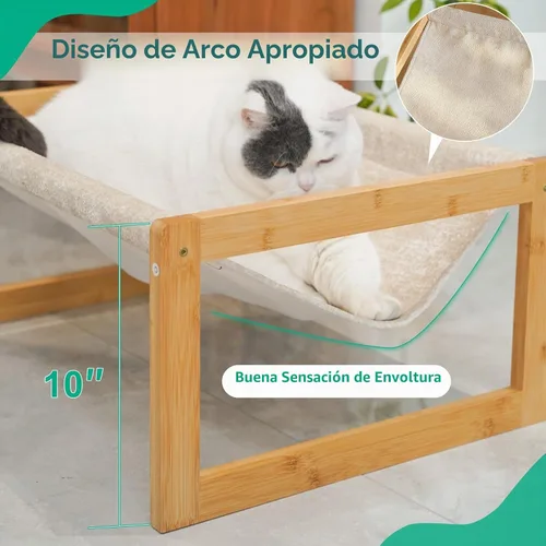 Vista 3 de kiplant Hamaca grande para gatos, hamaca elevada de madera de bambú para mascotas, 21 x 16.5 pulgadas, adecuada para gatitos, cachorros, conejos