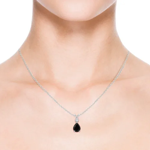 Vista 4 de ANGARA Collar con colgante de lágrima de piedras preciosas naturales para mujeres, niñas en plata de ley, oro macizo de 14 quilates, piedras natales