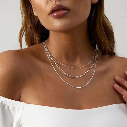 Vista 3 de BERISO Layered Necklaces for Women,14K GoldSilver Plated Dainty Choker Necklace Trendy Simple Paperclip Chain Figaro Rope Necklace Cuba Gold Jewelry
