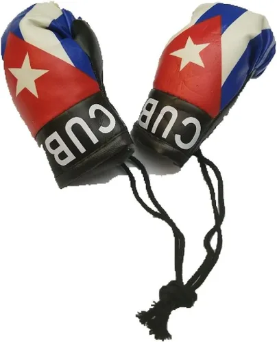 Vista 2 de BUNFIREs 2pcs Cuba Mini Banner Bandera con Espejo de Coche Cubano Guante de Boxeo Par Cubano