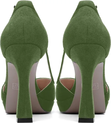 Vista 4 de AMBELIGHT Zapatos de tacón alto para mujer con plataforma de gamuza puntiaguda de 4 pulgadas
