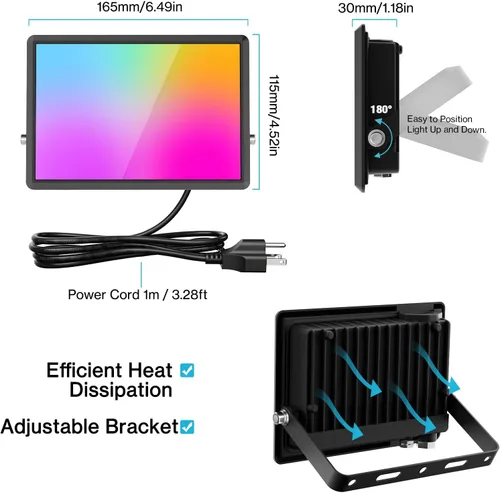 Vista 9 de Olafus Luz de inundación LED de 30 W para exteriores, equivalente a 300 W, 2700 K, luz blanca cálida RGB que cambia de color, luces de inundación al