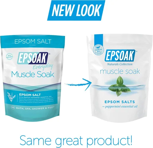 Vista 5 de Epsoak Muscle Soak - Bolsa de sal de Epsom resellable con aroma a menta de 2 libras, fabricada en los Estados Unidos, certificado libre de crueldad