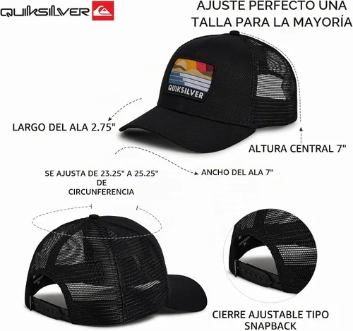Vista 6 de Quiksilver Gorra de béisbol de algodón premium ajustable con cierre a presión y logotipo para hombre Negro