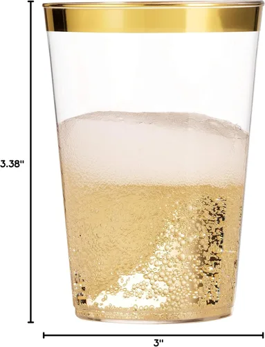 Vista 10 de Munfix 100 vasos de plástico dorados de 14 onzas, vasos transparentes con borde dorado, elegantes vasos desechables para boda, fiesta, con borde