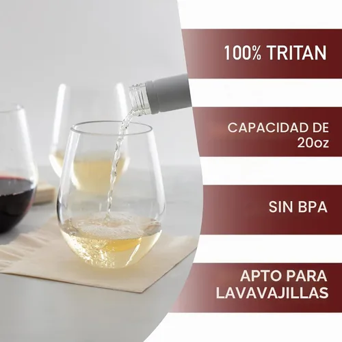 Vista 3 de Copas vino inastillable sin pie - 100% tritán - resistente, reutilizable, seguras para lavavajillas, Transparente