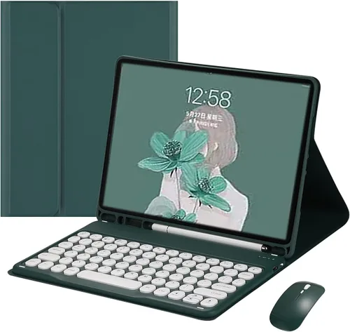 Vista 11 de Funda de teclado desmontable con teclas redondas en lindos colores de caramelo para iPad 5/6/Air2/Pro9.7 (Negro)