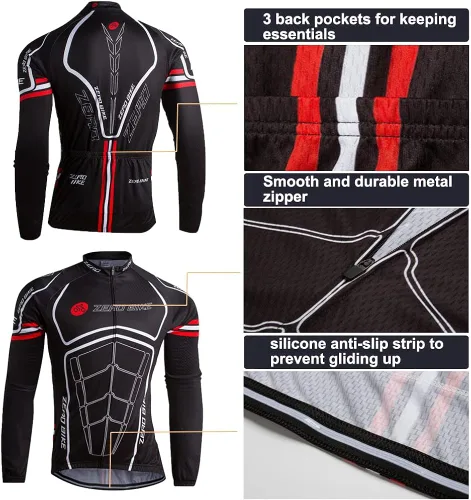 Vista 4 de Mens Soft Long Sleeve Breathable Bicycle Cycling Jersey Polyester Clothing Outdoor Sports Fall Autumn