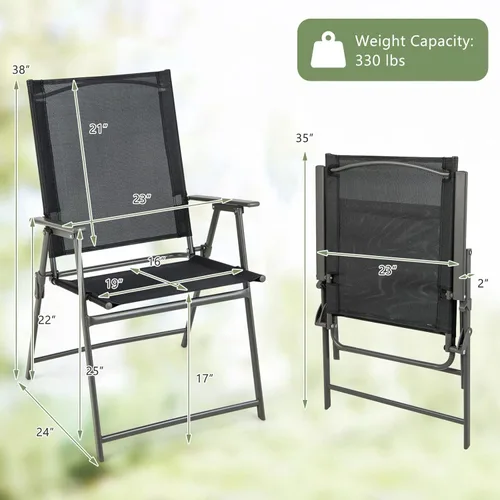 Vista 3 de Giantex Juego de 2 sillas plegables para patio, sillas de césped al aire libre con marco de metal a prueba de óxido, sillas de comedor portátiles