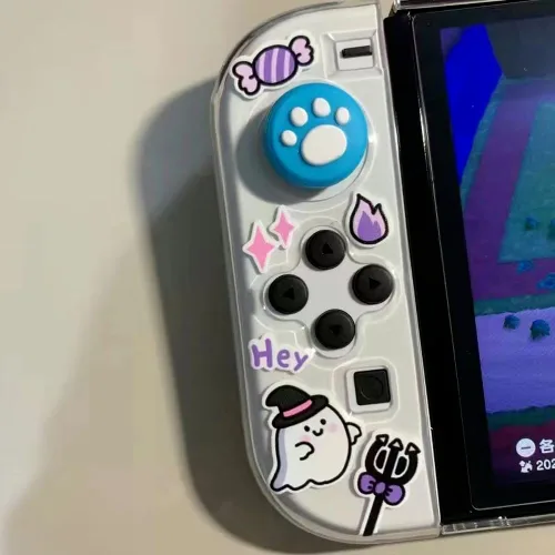 Vista 5 de ENFILY Cute Kuromi Case Compatible with Nintendo Switch OLED 2021 Dockable Case Cover Ergonomic Soft TPU Grip Case for Joycon Sparkle Skin Set with