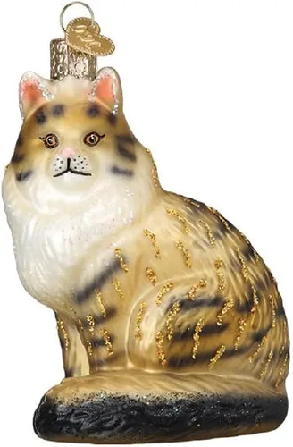Vista 7 de Old World Christmas - Adorno de gato calico de vidrio soplado para árbol de Navidad, decoración festiva hecha a mano, colección de gatos