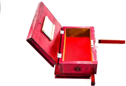 Vista 9 de Caja de rompecabezas de madera hecha a mano (tamaño grande), llave secreta oculta y compartimento de almacenamiento para anillos, collares, aretes