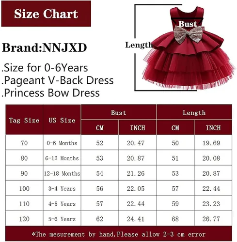 Vista 5 de NNJXD Baby Girl Princess Dress Bowknot Sequins Dresses
