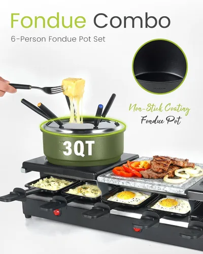Vista 9 de Parrilla de Mesa Raclette - Parrilla Eléctrica Interior con Plancha - Antiadherente Extra Grande Reversible 4 en 1 para Exteriores Apta