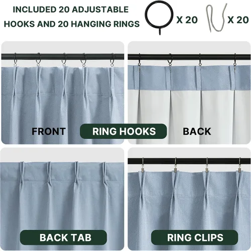 Vista 4 de H.VERSAILTEX Cortinas 100% de opacidad para dormitorio, cortinas plisadas para sala de estar, cortinas opacas con aislamiento térmico entrenadas