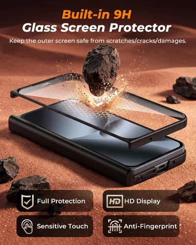 Vista 2 de Lanhiem Funda para Google Pixel 10 Pro Fold, protector de pantalla integrado, protección completa de bisagra, cubierta a prueba de golpes con Negro
