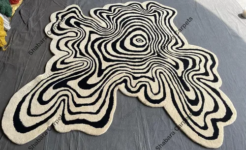 Vista 6 de Alfombra de área hecha a mano con patrón de ilusión de forma irregular 100% lana hecha a mano (color multicolor, 4 x 4 pies)