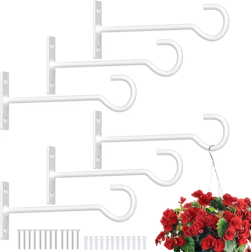 Vista 28 de Ganchos para plantas, paquete de 2 soportes de metal para colgar plantas de 6 pulgadas, gancho decorativo para comederos de pájaros, macetas, Negro
