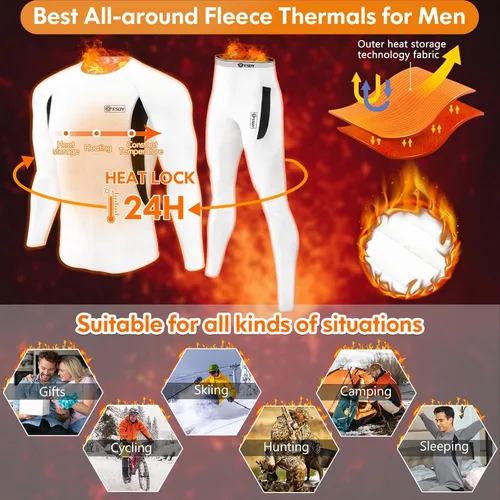 Vista 4 de romision Ropa interior térmica para hombre, pantalones largos con forro de vellón, equipo de caza, parte inferior, capa base para clima frío, XS-4XL