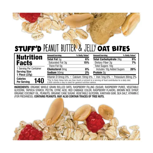Vista 2 de Bobo's Oat Bites, mantequilla de maní y gelatina rellenas, 1.3 onzas (caja de 5 unidades)