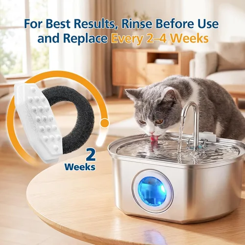 Vista 6 de Paquete de 20 filtros de repuesto para fuente de agua para gatos Rellaty & Neareal de acero inoxidable de 108 onzas / 3.2 L de flujo de agua