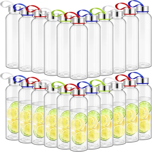 Vista 7 de Zubebe Botellas de agua transparentes reutilizables a granel con tapas de acero inoxidable a prueba de fugas, botellas deportivas de acrílico