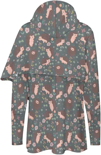 Vista 4 de Lindas sudaderas con capucha con patrón de erizo y flores para mujer, sudadera sin botones con bolsillo