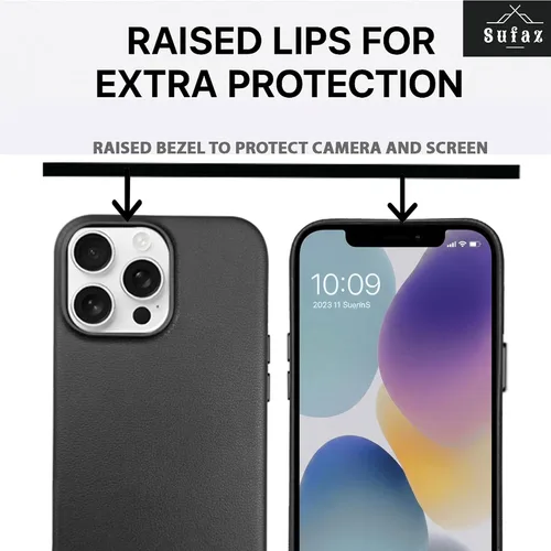 Vista 9 de Funda de piel para iPhone 14 Pro Max compatible con MagSafe, funda de piel de vaca auténtica de grano completo, botones de metal galvanizado, forro