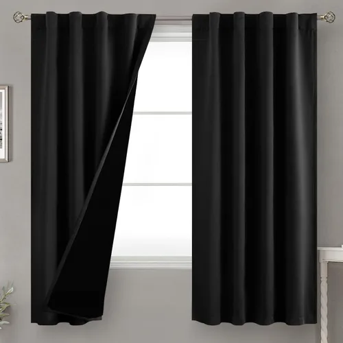 Vista 122 de BGment Cortinas 100% opacas beige de 63 pulgadas de largo con forro aislante térmico, bolsillo para varilla y lengüeta trasera de doble capa