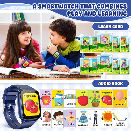 Vista 5 de Reloj inteligente para niños de 1.69 pulgadas, reloj inteligente para niños y niñas, podomter, 26 juegos de rompecabezas, cámara, video, reproductor