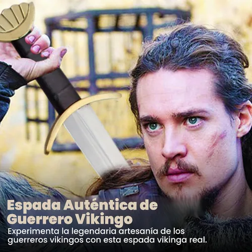 Vista 2 de SZCO Supplies - Espada vikinga real, espada de acero inoxidable de 36.5 pulgadas con pomo y protector de latón, mango de cuero y vaina, espada