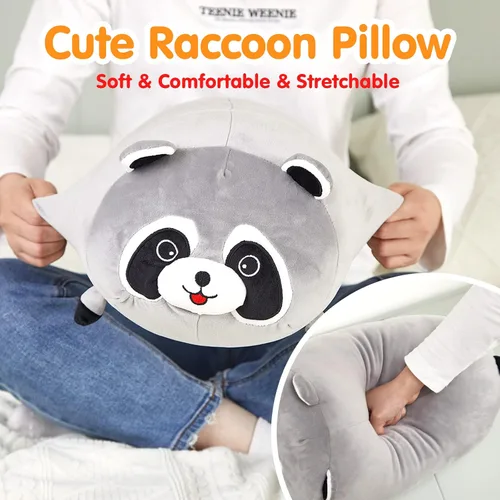 Vista 3 de Animales de peluche de mapache de 14 pulgadas, apilable, almohada de mapache blando, regalo de cumpleaños para niños y niñas