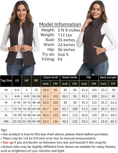 Vista 4 de Chaleco para exteriores de mujer, chaleco acolchado ligero con cremallera y cuello alto.
