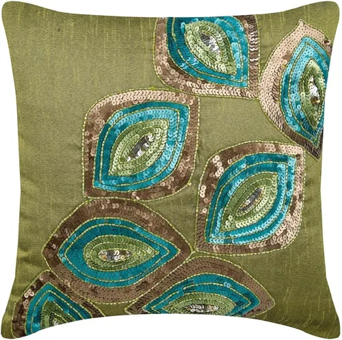 Vista 23 de The HomeCentric Fundas de almohada decorativas con bordes de 12 x 12 pulgadas Funda de cojín de seda de arte moderno Fundas de almohada verdes