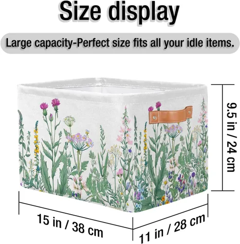 Vista 4 de Pardick Paquete de 2 cajas de almacenamiento plegables grandes para hierbas y flores silvestres, coloridas cajas de almacenamiento de tela de lona