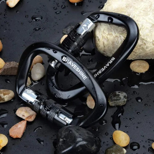 Vista 9 de Clips de mosquetón resistentes 12KN Aluminio D Ring Double Lock Caribeaner Hooks