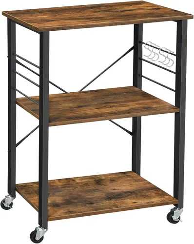 Vista 8 de VASAGLE Estante de cocina con ruedas, carrito de servicio de 23.6 pulgadas con 3 estantes, carrito de cocina, estante para microondas, para mini