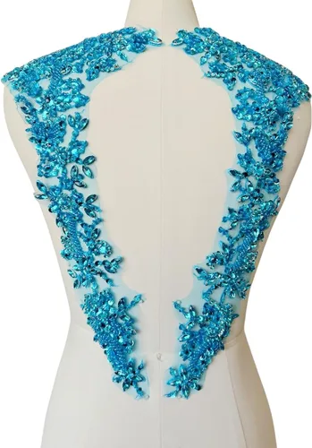 Vista 14 de Apliques hechos a mano con cuentas de diamantes de imitación para coser en parche de encaje de cristal, 1 par para ropa de bricolaje, vestido
