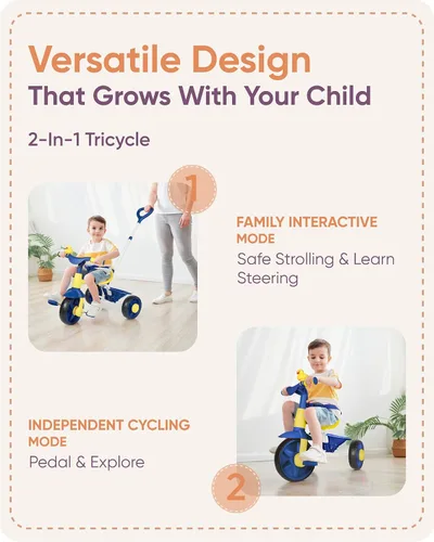 Vista 3 de KRIDDO - Triciclos 2 en 1 para niños de 18 meses a 3 años, ruedas EVA mejoradas, ideal para regalo para niños de 2 a 3 años, con mango de empuje