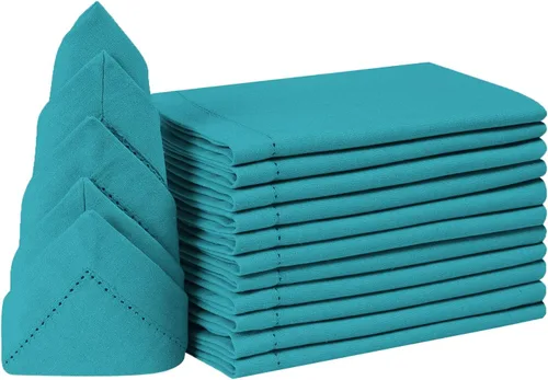 Vista 37 de Bedding Craft Juego de 12 Servilletas de Tela para Cena – 18x18 Azul Aéreo con Aspecto de Lino y Dobladillo Decorativo – Suaves, Lavables a Máquina
