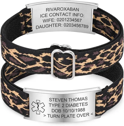 Vista 11 de Pulsera de alerta médica personalizada para hombres - Pulseras de identificación de acero inoxidable con correa elástica personalizada grabada