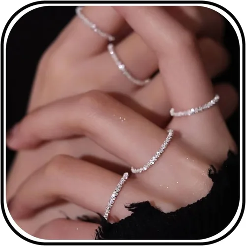 Vista 9 de Anillos Apilables de Oro para Mujeres Rellenos de Medias Navideñas para Adolescentes Conjunto de Anillos de Hoja de Perla Circonita Cúbica Corazón A