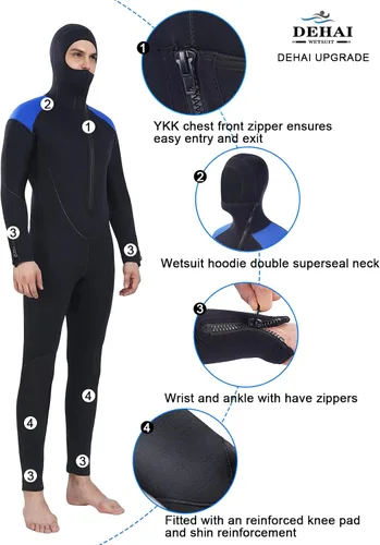 Vista 3 de DEHAI Traje de neopreno de 0.197 in para hombre, traje de neopreno para buceo, manga larga, cremallera trasera, cuerpo completo, traje de baño
