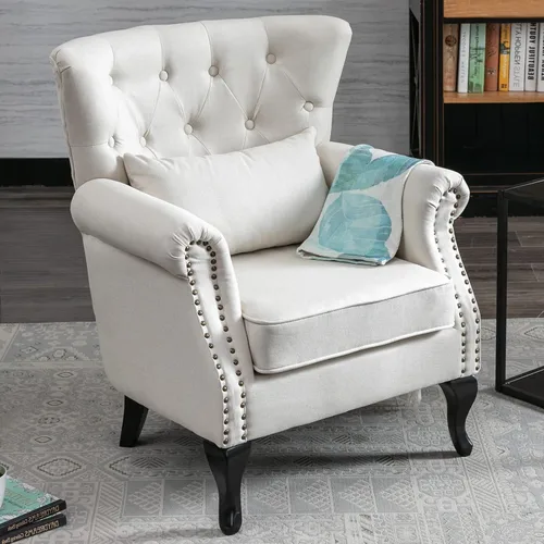 Vista 15 de Sillas de Brazo de Lectura Accent Sillas Midcentury Modernas Cómodas Silla de Sofá de Esquina, Silla de Club Wingback de Sala de Espera con Respaldo