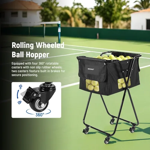 Vista 4 de NEEWER Tennis Ball Hopper, Pickleball Retriever Collector Basket Cart Holder Tennis Court Equipment Accessory for Training Teaching