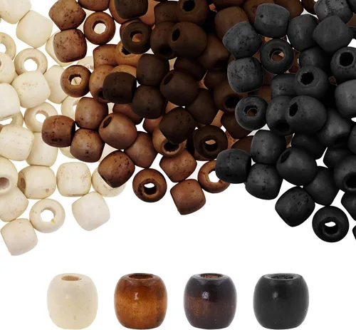 Vista 14 de Mandala Crafts 200 cuentas africanas de madera de barril de agujero grande para macramé Dreadlock Braiding Hair Beads, Painted Drum Wood Loose