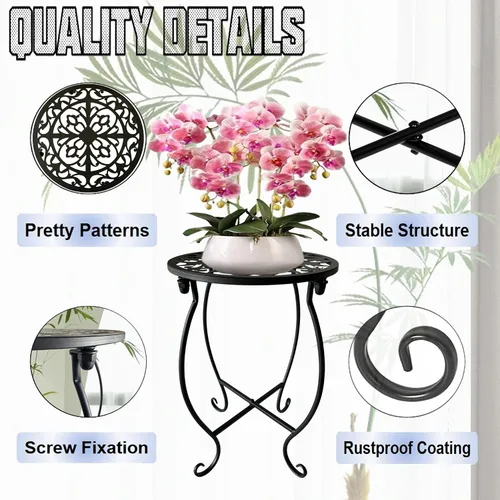 Vista 2 de Soporte para plantas para interiores y exteriores, soporte para macetas de 15 pulgadas de alto, soporte redondo de esquina de metal para maceta